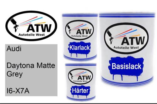 Audi, Daytona Matte Grey, I6-X7A: 1L Lackdose + 1L Klarlack + 500ml Härter - Set, von ATW Autoteile West.